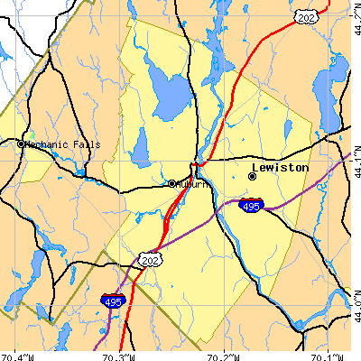 Zip code 04210 close-up map