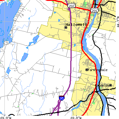 Zip code 04344 close-up map