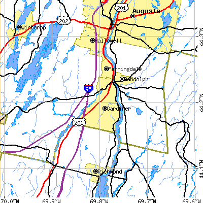 Zip code 04345 close-up map