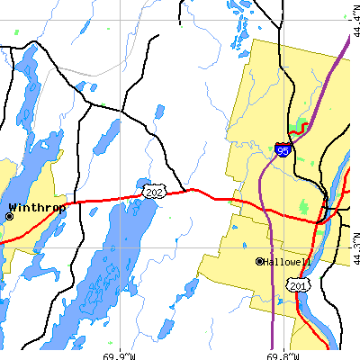 Zip code 04351 close-up map