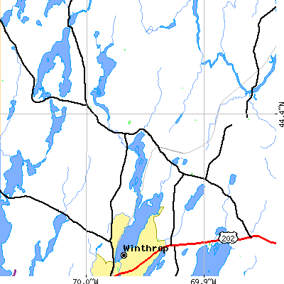 Zip code 04355 close-up map
