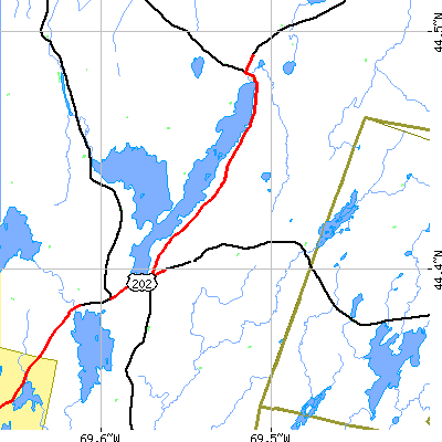 Zip code 04358 close-up map