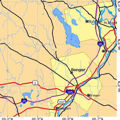 Zip code 04401 close-up map