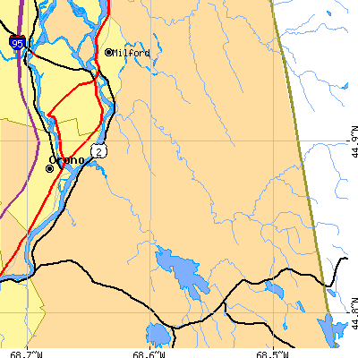 Zip code 04411 close-up map