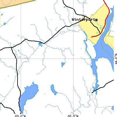 Zip code 04438 close-up map