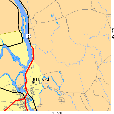 Zip code 04461 close-up map