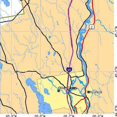 Zip code 04468 close-up map
