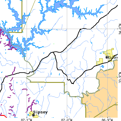 Zip code 35033 close-up map