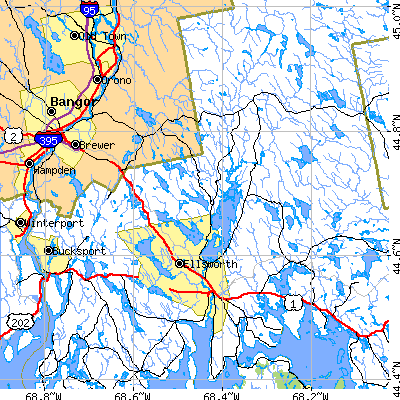 Zip code 04605 close-up map