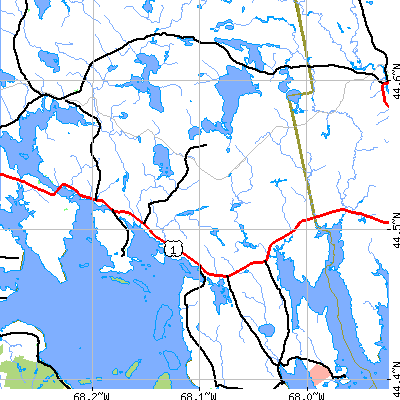 Zip code 04607 close-up map