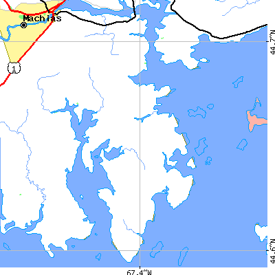 Zip code 04655 close-up map