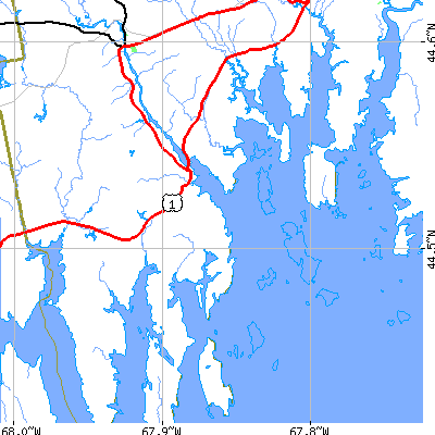 Zip code 04658 close-up map