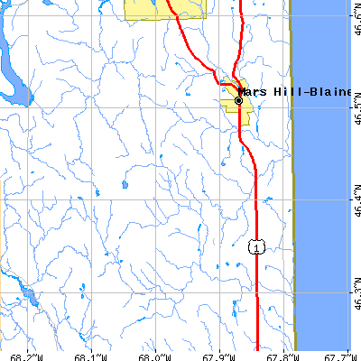 Zip code 04735 close-up map