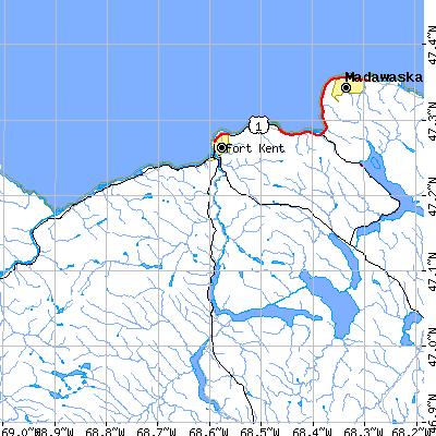 Zip code 04743 close-up map