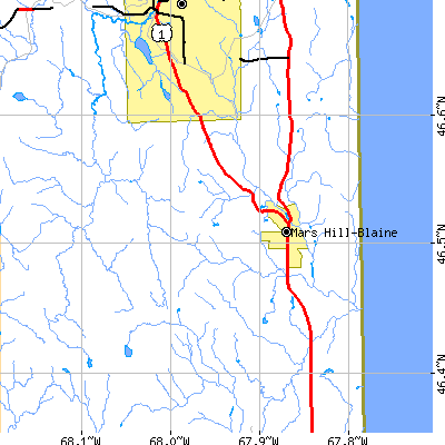 Zip code 04758 close-up map