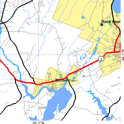 Zip code 04861 close-up map