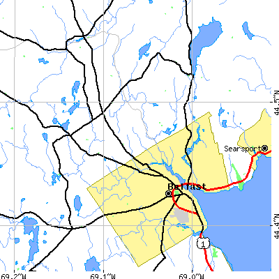 Zip code 04915 close-up map