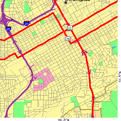 Zip code 35233 close-up map