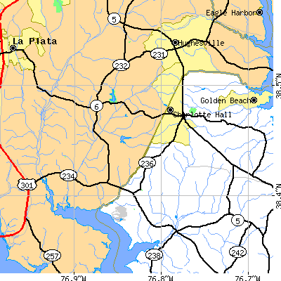 Zip code 20622 close-up map