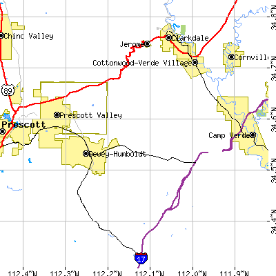 Zip code 86327 close-up map