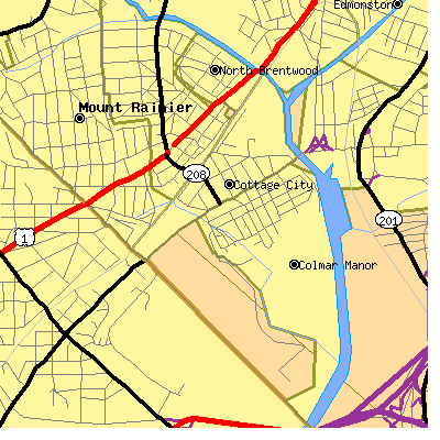 Zip code 20722 close-up map