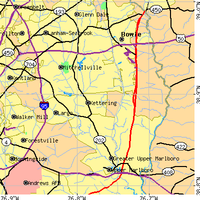 Zip code 20774 close-up map