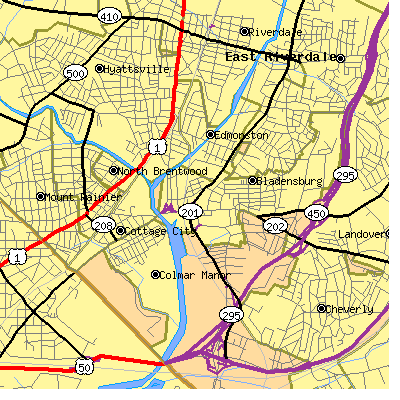 Zip code 20781 close-up map