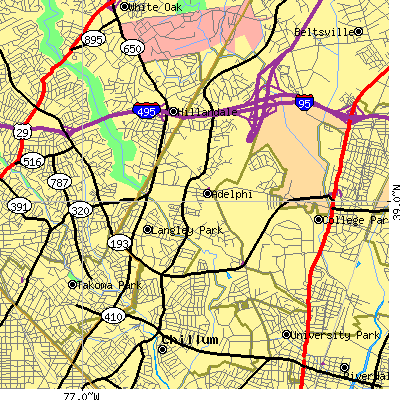 Zip code 20783 close-up map