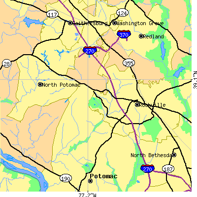 Zip code 20850 close-up map