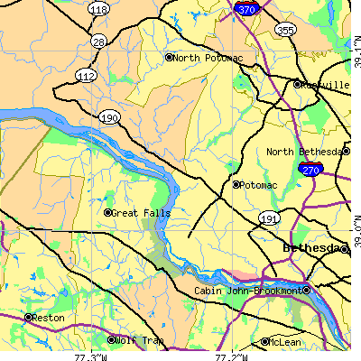 Zip code 20854 close-up map