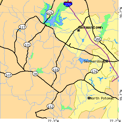Zip code 20874 close-up map