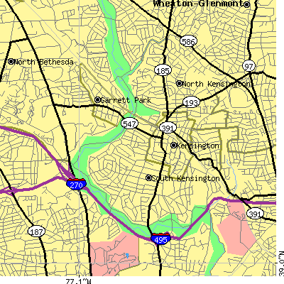 Zip code 20895 close-up map