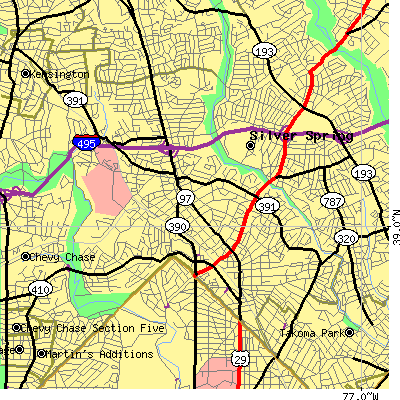 Zip code 20910 close-up map