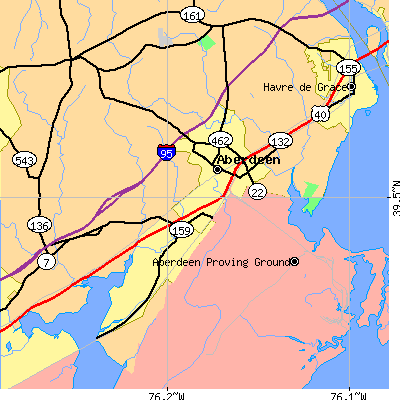 Zip code 21001 close-up map
