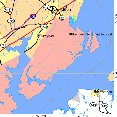 Zip code 21005 close-up map
