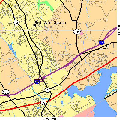 Zip code 21009 close-up map