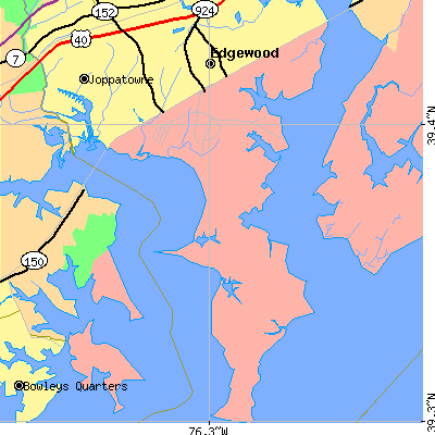 Zip code 21010 close-up map