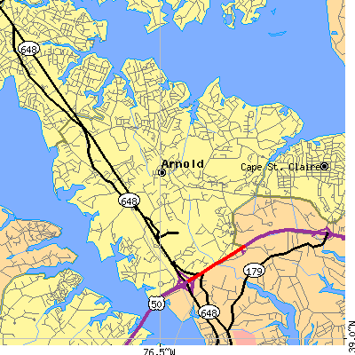 Zip code 21012 close-up map