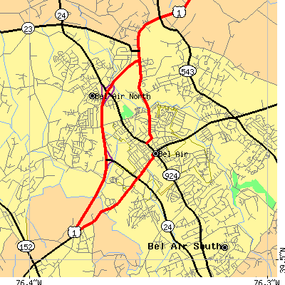 Zip code 21014 close-up map