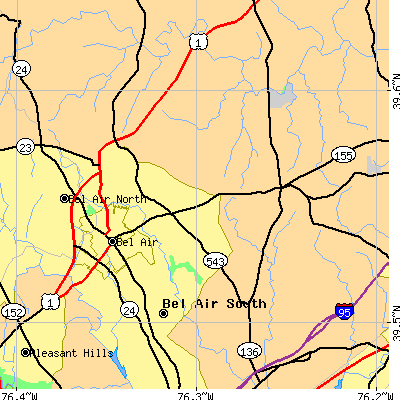 Zip code 21015 close-up map