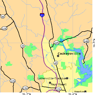 Zip code 21030 close-up map