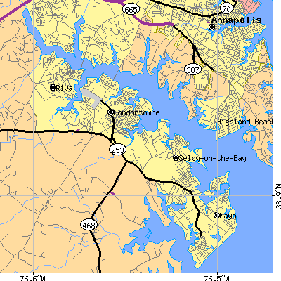 Zip code 21037 close-up map