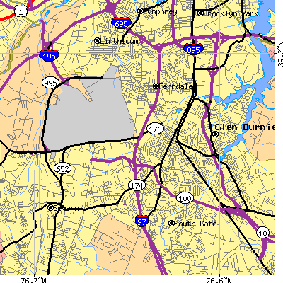 Zip code 21061 close-up map