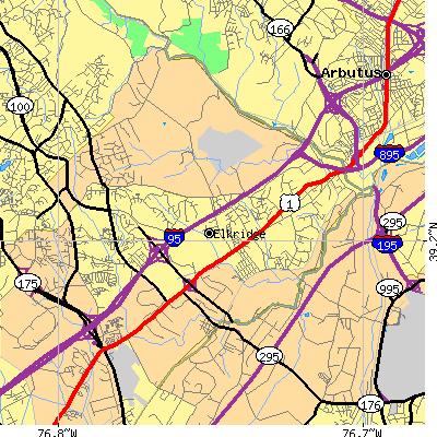 Zip code 21075 close-up map