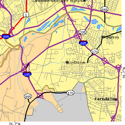 Zip code 21090 close-up map