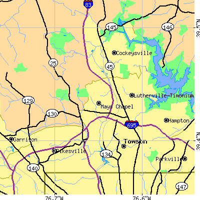 Zip code 21093 close-up map