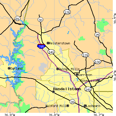 Zip code 21117 close-up map