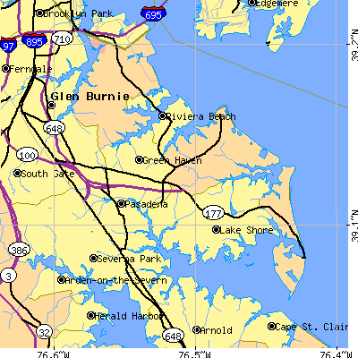 Zip code 21122 close-up map