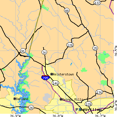 Zip code 21136 close-up map