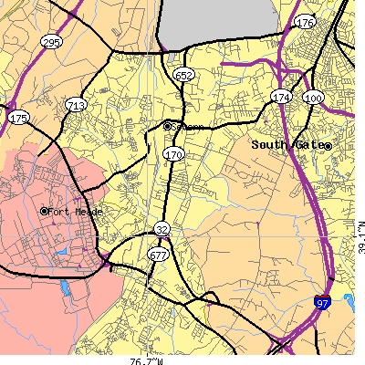 Zip code 21144 close-up map